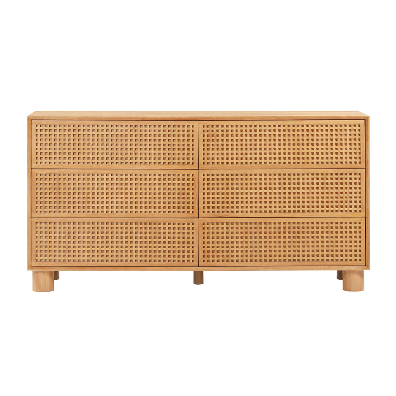 Miles 62" Natural Wood 6-Drawer Dresser