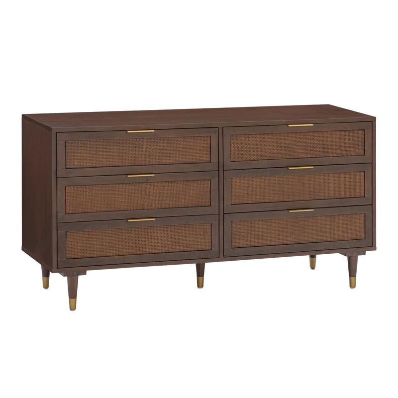Sierra 60" Cane 6-Drawer Dresser - Dark Brown