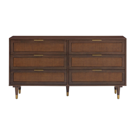 Sierra 60" Cane 6-Drawer Dresser - Dark Brown