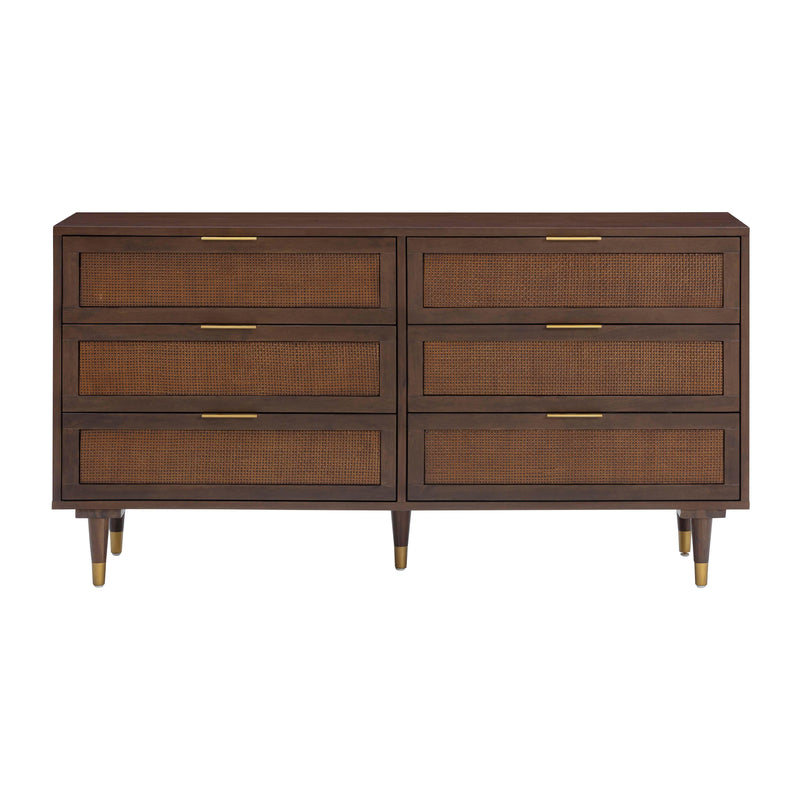 Sierra 60" Cane 6-Drawer Dresser - Dark Brown