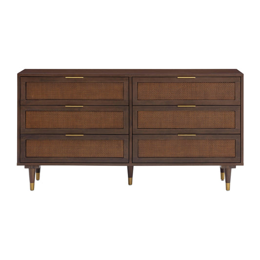 Sierra 60" Cane 6-Drawer Dresser - Dark Brown