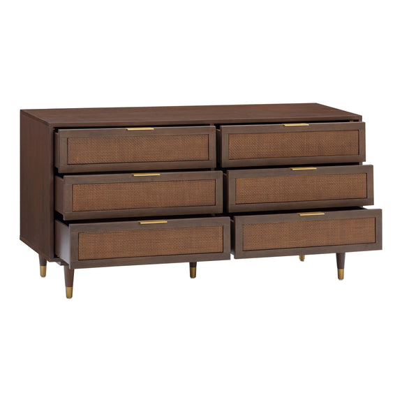 Sierra 60" Cane 6-Drawer Dresser - Dark Brown