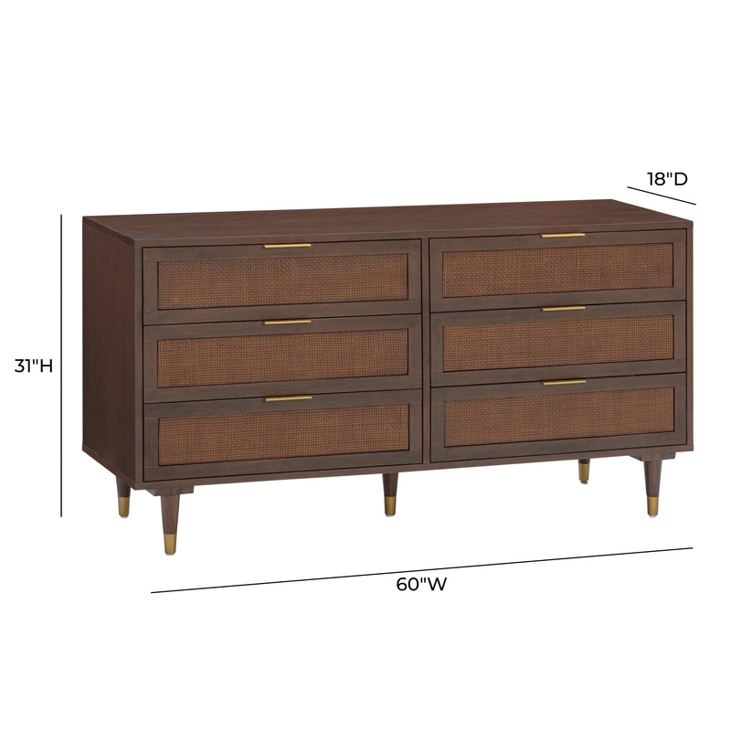 Sierra 60" Cane 6-Drawer Dresser - Dark Brown