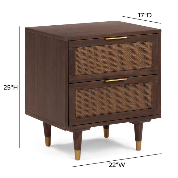 Sierra 22" Cane 2-Drawer Nightstand - Dark Brown