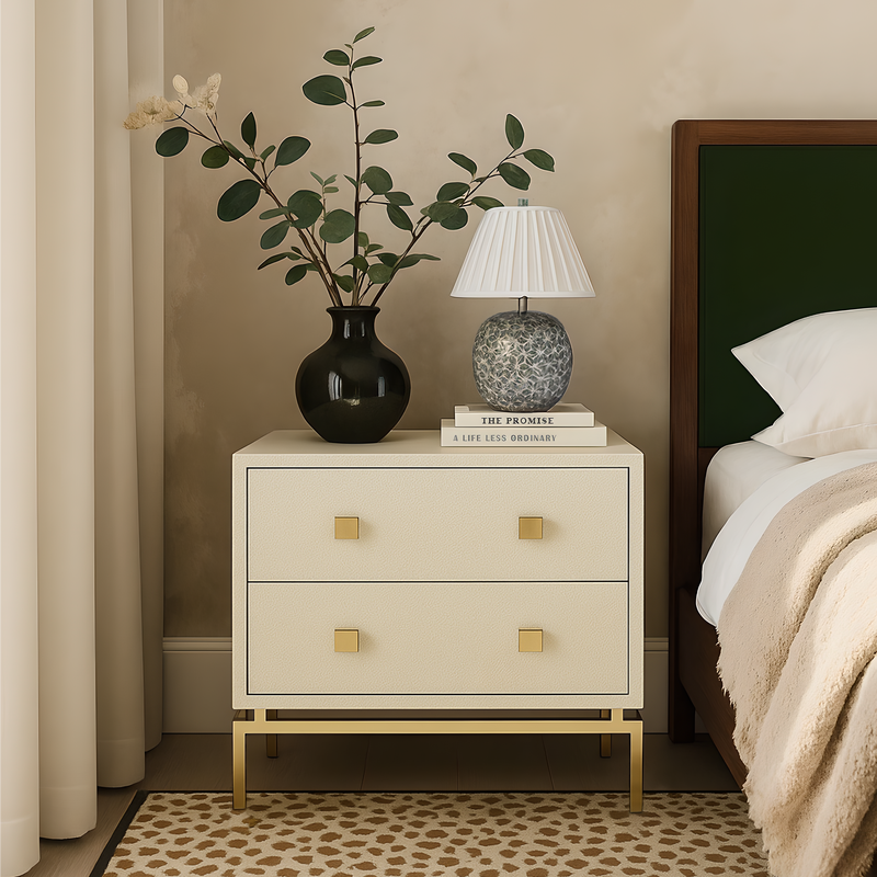 Pesce 25" Faux Shagreen 2-Drawer Nightstand - Cream