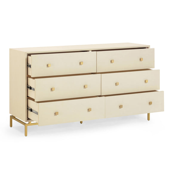 Pesce 57" Faux Shagreen 6-Drawer Dresser - Cream