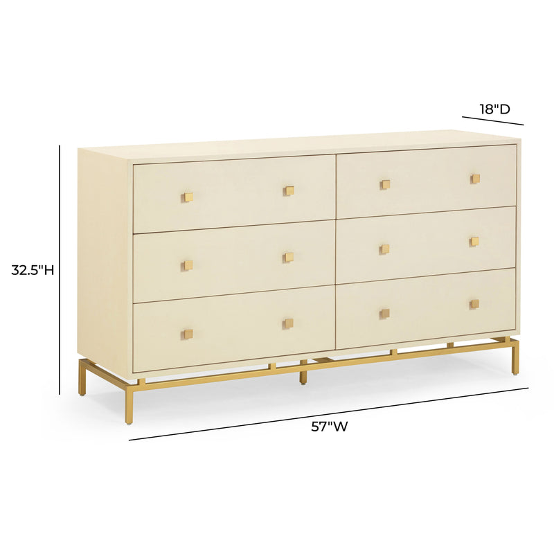 Pesce 57" Faux Shagreen 6-Drawer Dresser - Cream
