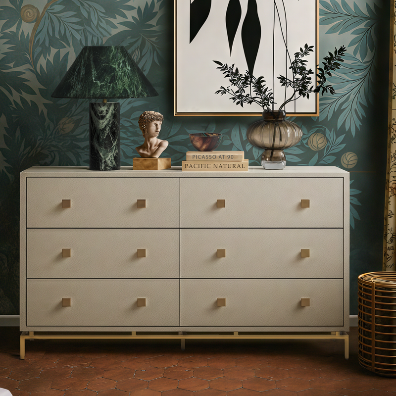 Pesce 57" Faux Shagreen 6-Drawer Dresser - Cream