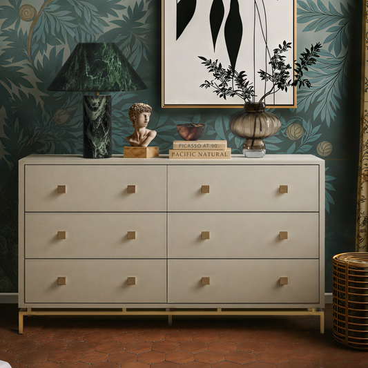 Pesce 57" Faux Shagreen 6-Drawer Dresser - Cream
