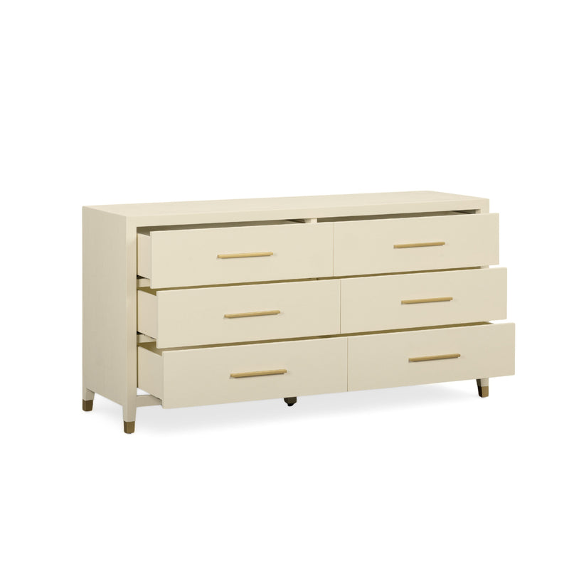 Dani 62" Cream Faux Shagreen 6-Drawer Dresser