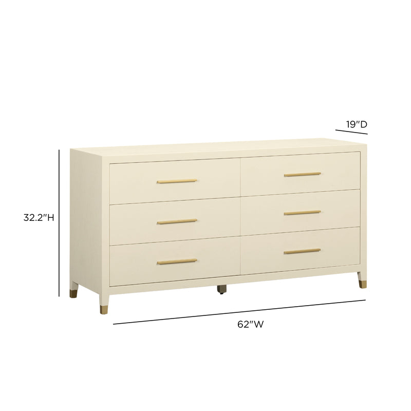 Dani 62" Cream Faux Shagreen 6-Drawer Dresser