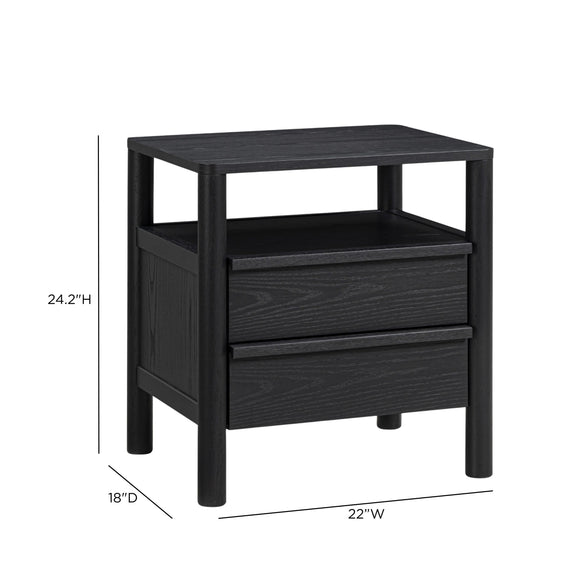 Tyra 22" Ash 2-Drawer Nightstand - Black