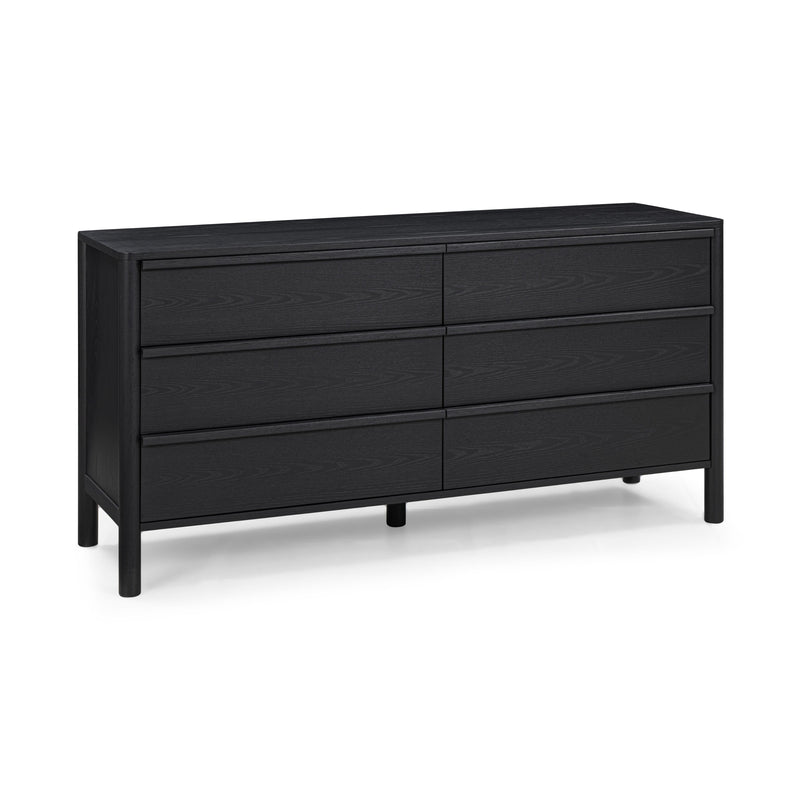 Tyra 62" Ash 6-Drawer Dresser - Black