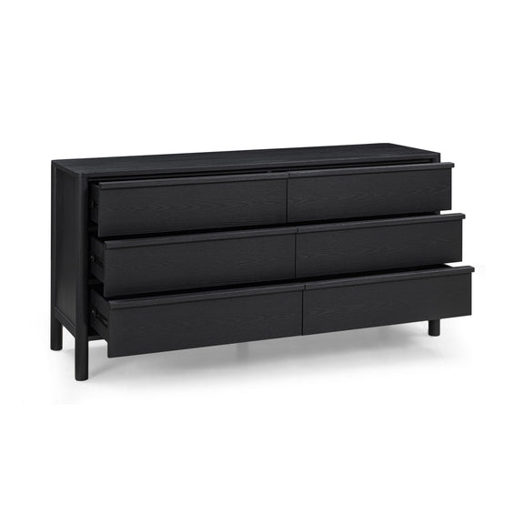 Tyra 62" Ash 6-Drawer Dresser - Black