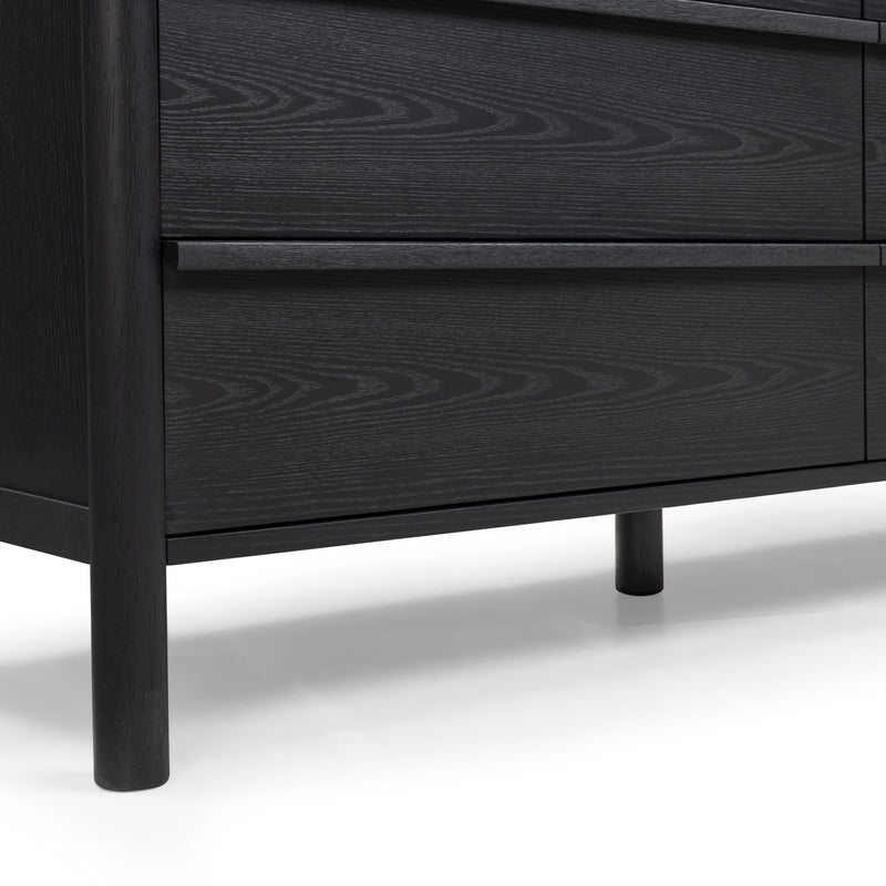 Tyra 62" Ash 6-Drawer Dresser - Black