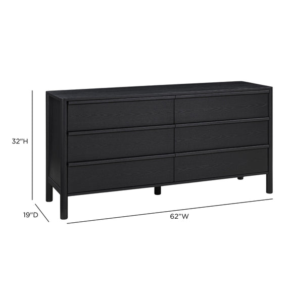 Tyra 62" Ash 6-Drawer Dresser - Black