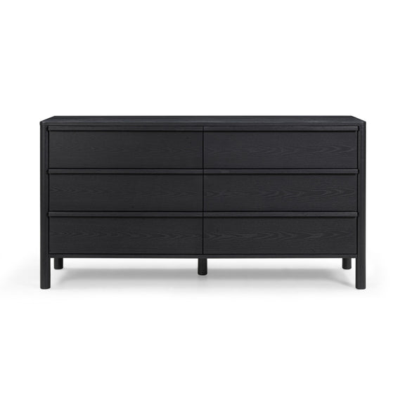 Tyra 62" Ash 6-Drawer Dresser - Black