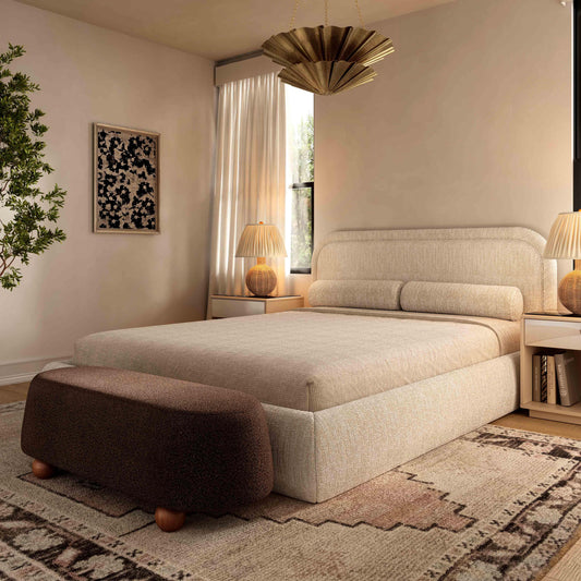 Murielle Taupe Textured Boucle Queen Bed