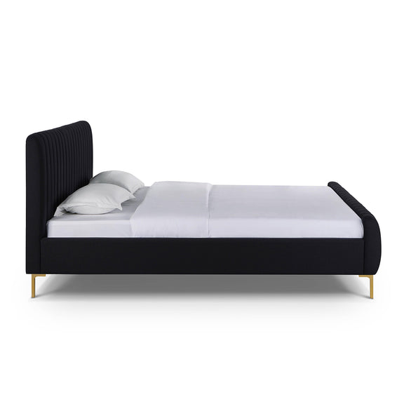 Angela Black Upcycled Linen King Bed