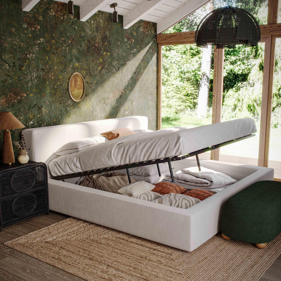 Meena Cream Upcycled Linen Storage King Bed
