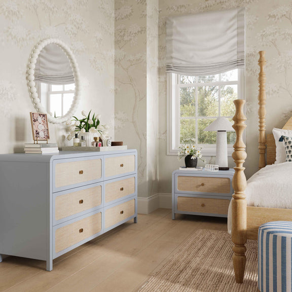 Patty 62" Rattan 6 Drawer Dresser - Blue