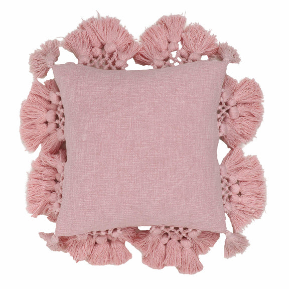 Stone 21" Washed Cotton Tasseled Square Throw Pillow Cover - Pink / Pillow Cover Only