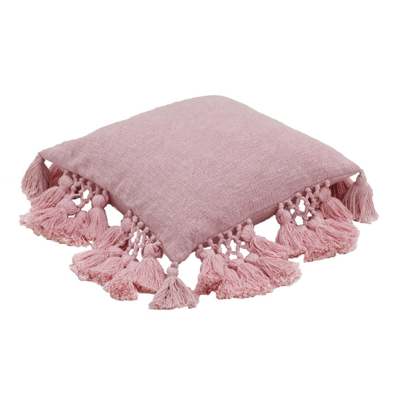 Stone 21" Washed Cotton Tasseled Square Throw Pillow Cover - Pink / With Insert