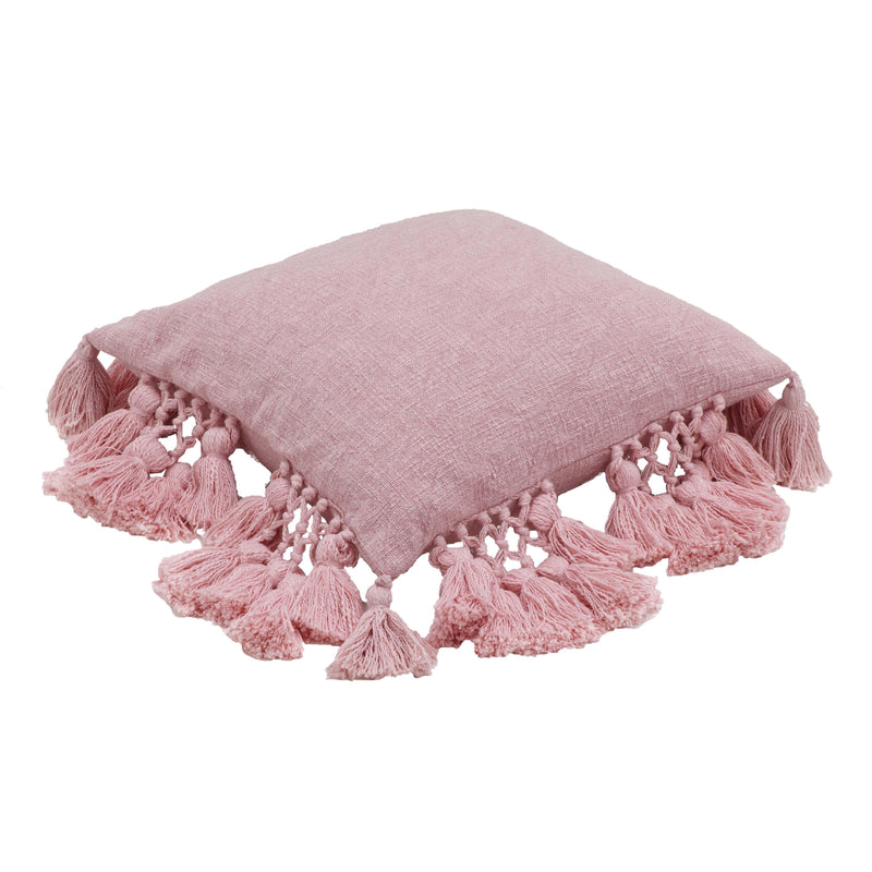 Stone 21" Washed Cotton Tasseled Square Throw Pillow Cover - Pink / With Insert