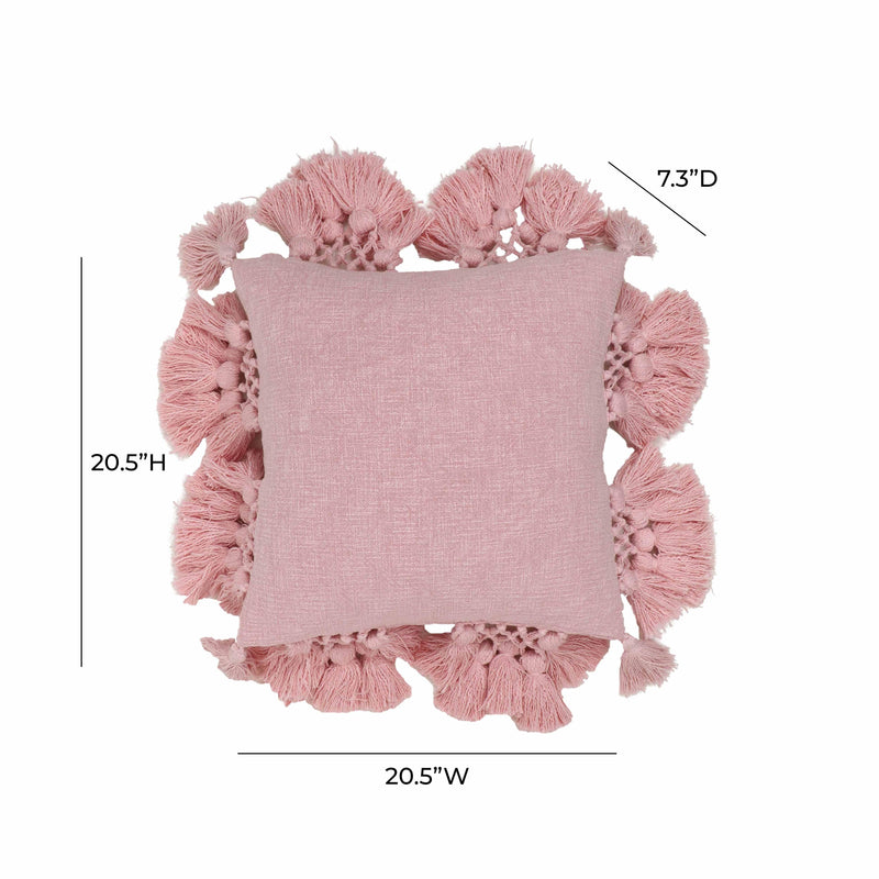 Stone 21" Washed Cotton Tasseled Square Throw Pillow Cover - Pink / With Insert
