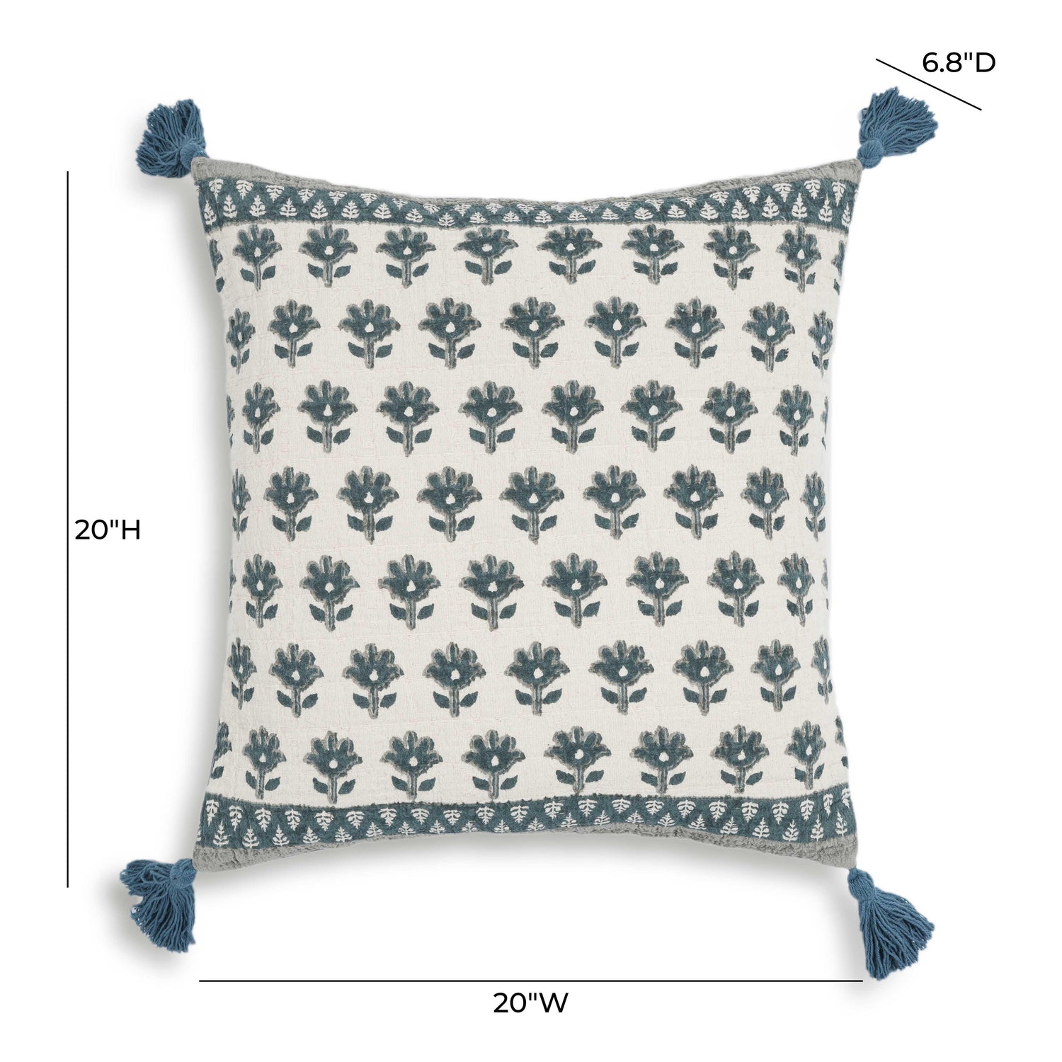 Blossom Printed Cotton Tassel 20 Inch Accent Cushion