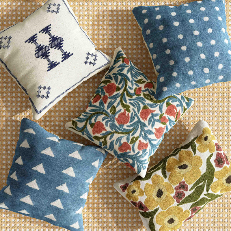 Indigo Dots 20" Cotton Square Throw Pillow Cover - With Insert