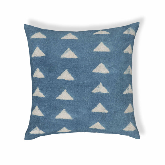Indigo Triangles 20" Cotton Square Throw Pillow Cover - Pillow Cover Only