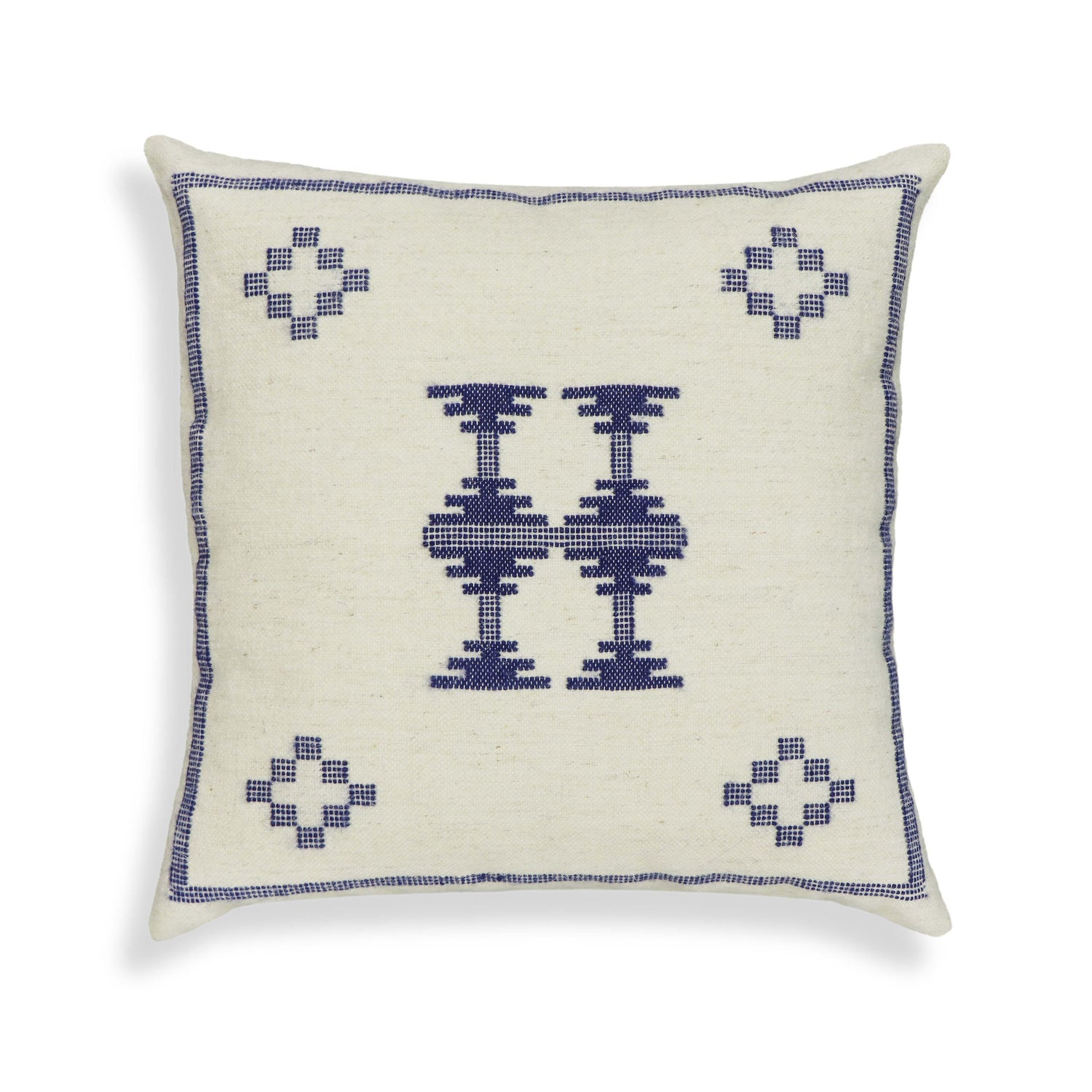 Aztec Cream & Indigo Wool 20 inch Square Accent Cushion