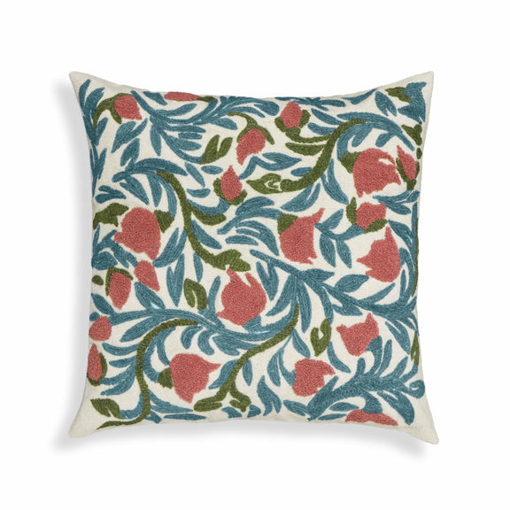 Tulip 20" Embroidered Floral Wool Square Throw Pillow Cover - Pillow Cover Only