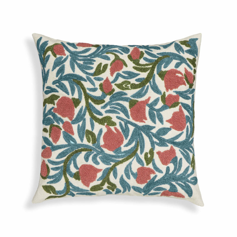 Tulip 20" Embroidered Floral Wool Square Throw Pillow Cover - Pillow Cover Only