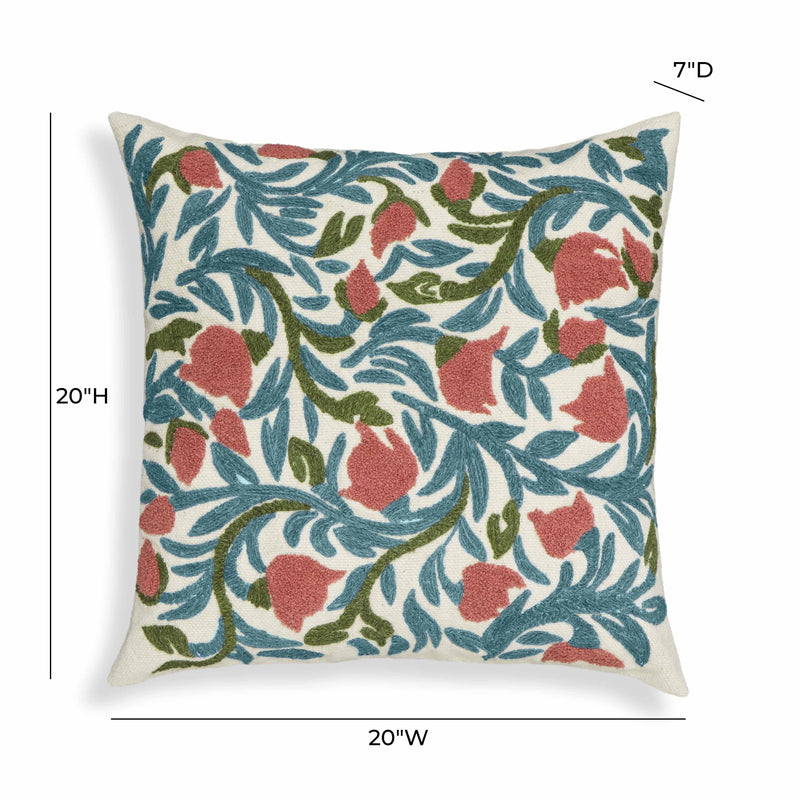 Tulip Embroidered Floral Wool 20 inch Square Accent Cushion