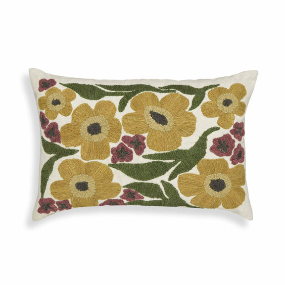 Blossom 24"X16" Embroidered Daisy Wool Throw Pillow