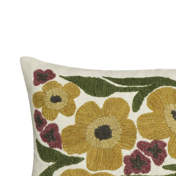 Blossom 24"X16" Embroidered Daisy Wool Throw Pillow