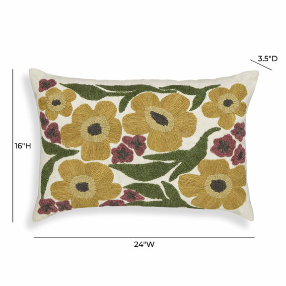 Blossom 24"X16" Embroidered Daisy Wool Throw Pillow