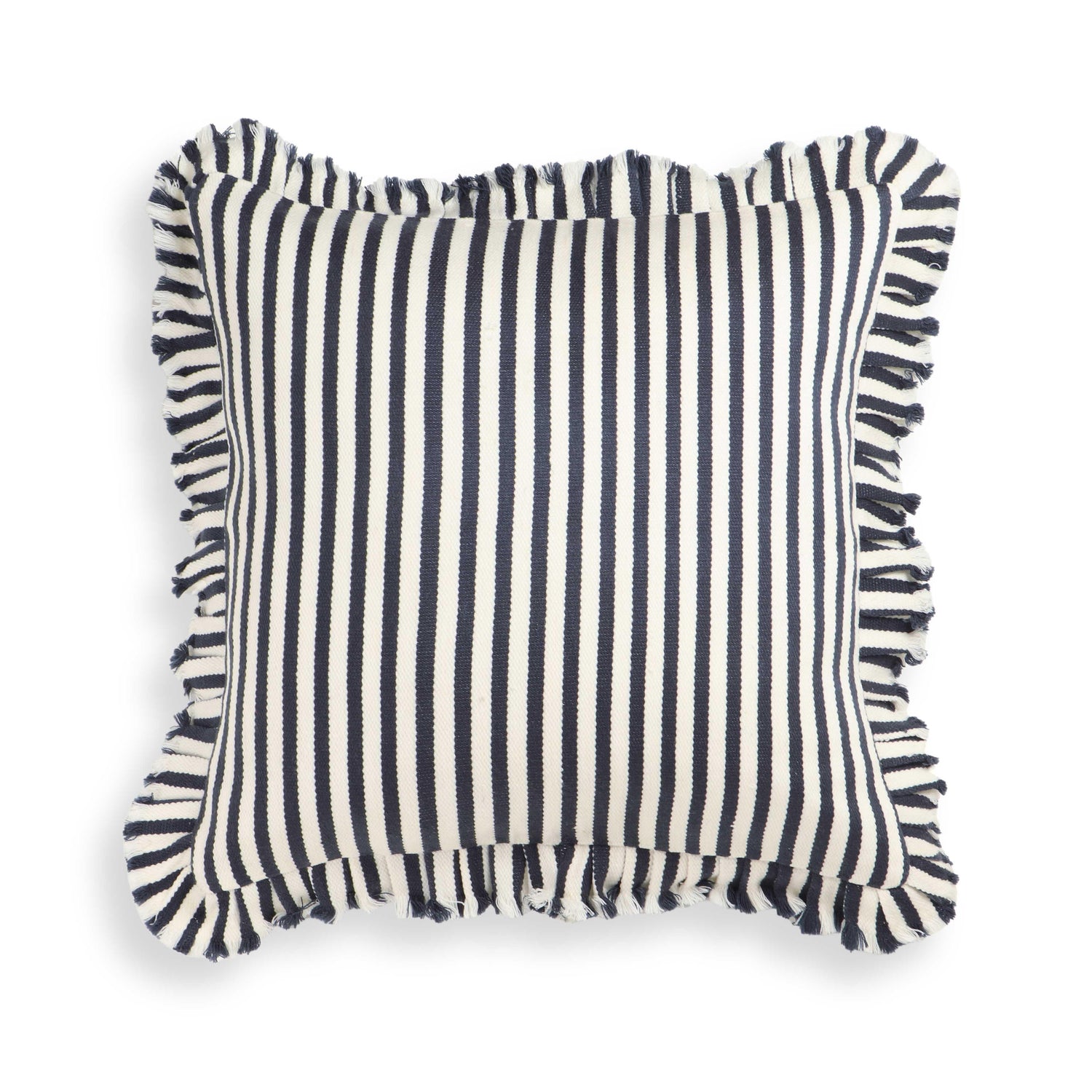 Alessia Navy Striped Ruffle 20 inch Square Accent Pillow - COVER