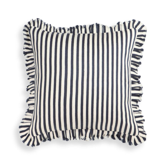 Alessia Navy Striped Ruffle 20 inch Square Accent Pillow - COVER