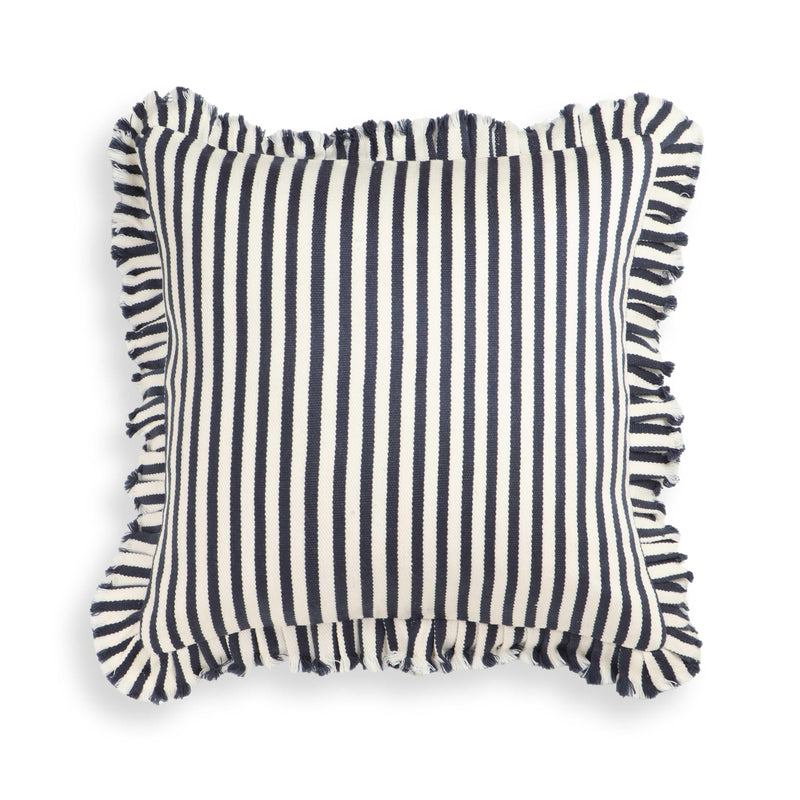 Alessia Navy Striped Ruffle 20 inch Square Accent Pillow - COVER