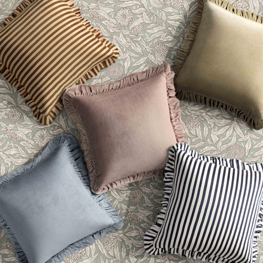 Alessia Navy Striped Ruffle 20 inch Square Accent Pillow - COVER