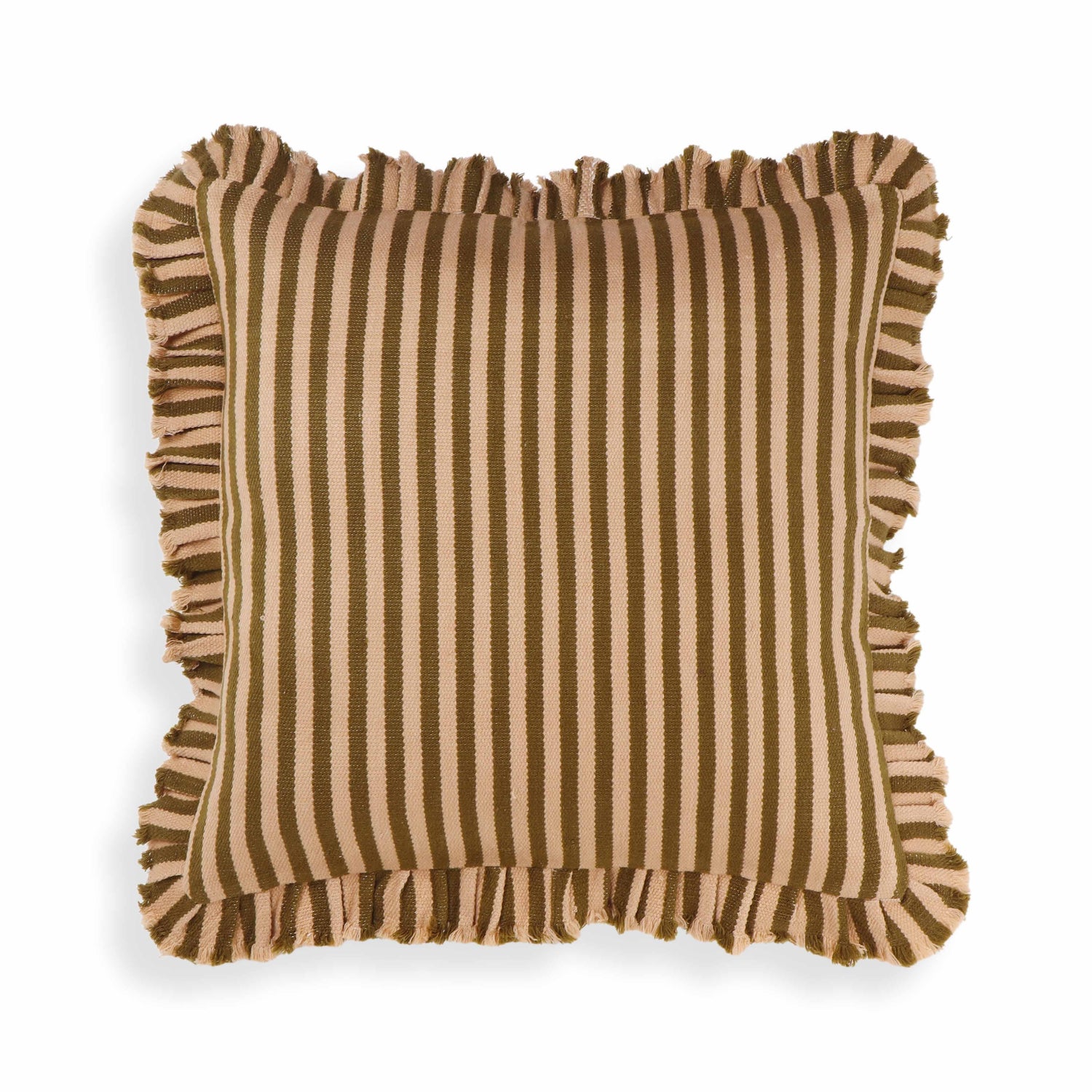 Alessia Taupe Striped Ruffle 20 inch Square Accent Pillow