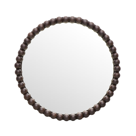 Baria Walnut Finish Round Wall Mirror