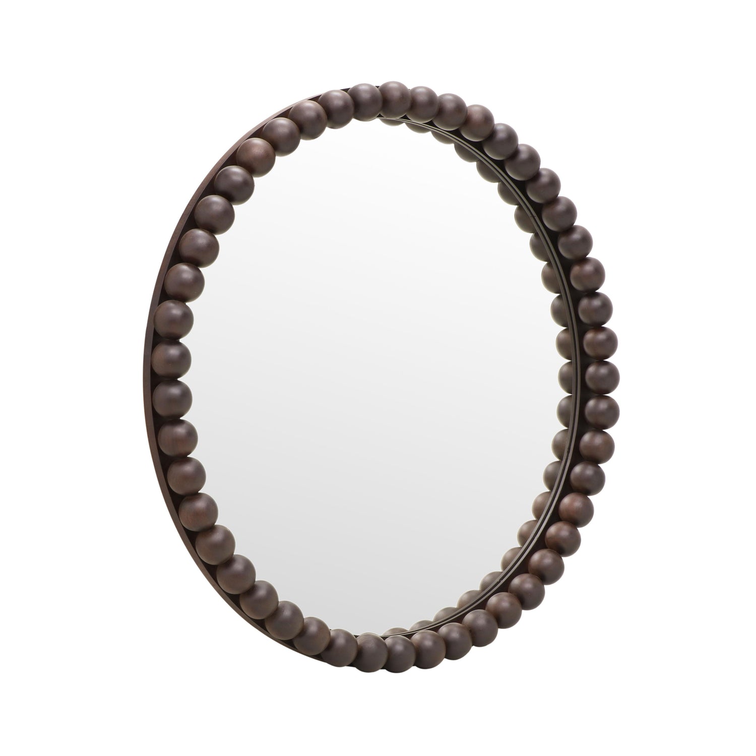 Baria Walnut Finish Round Wall Mirror