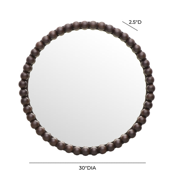 Baria Walnut Finish Round Wall Mirror