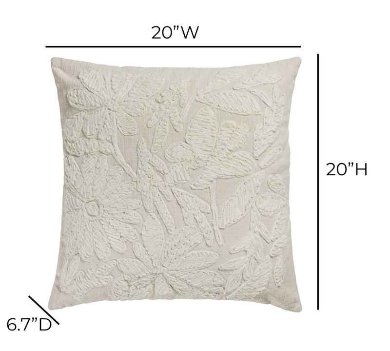 Tabitha 20" Square Embroidered Throw Pillow - With Insert