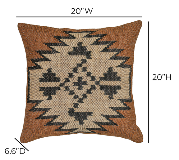 Terra 20"  Square Wool and Jute Kilim Throw Pillow - Mesa / With Insert