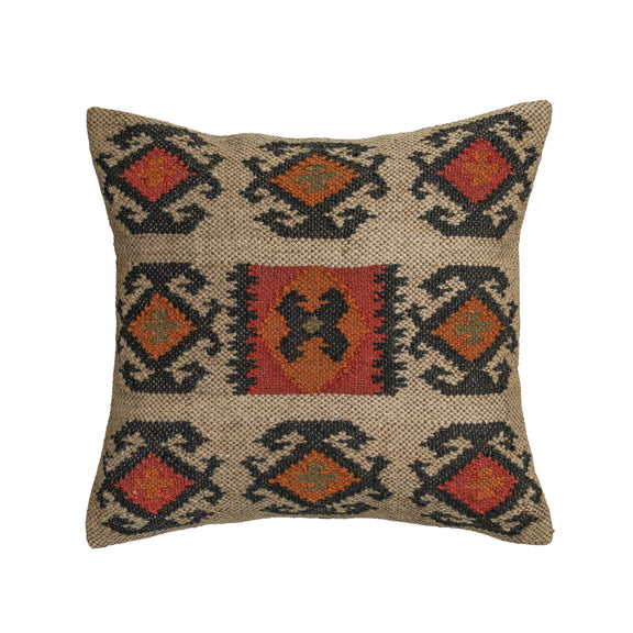 Terra 20"  Square Wool and Jute Kilim Throw Pillow - Clay / With Insert